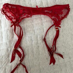 New w/o tags: Agent Provocateur Red Lace & Fishnet Suspender / Garter - size 3